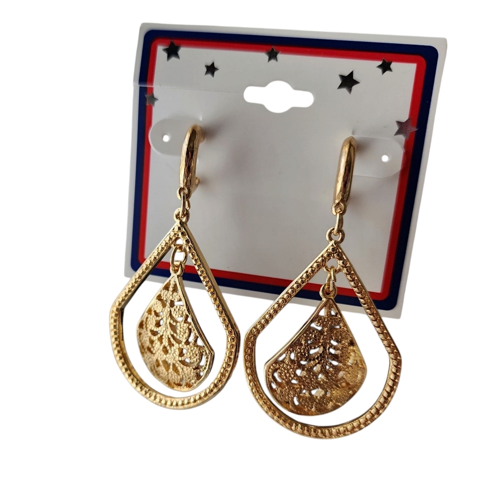 Kohl's gold teardrop filigree dangle earrings